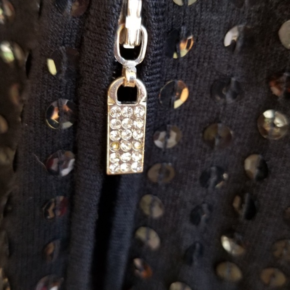 Belldini Black Sequin Zippered Cardigan, Small - Picture 6 of 6